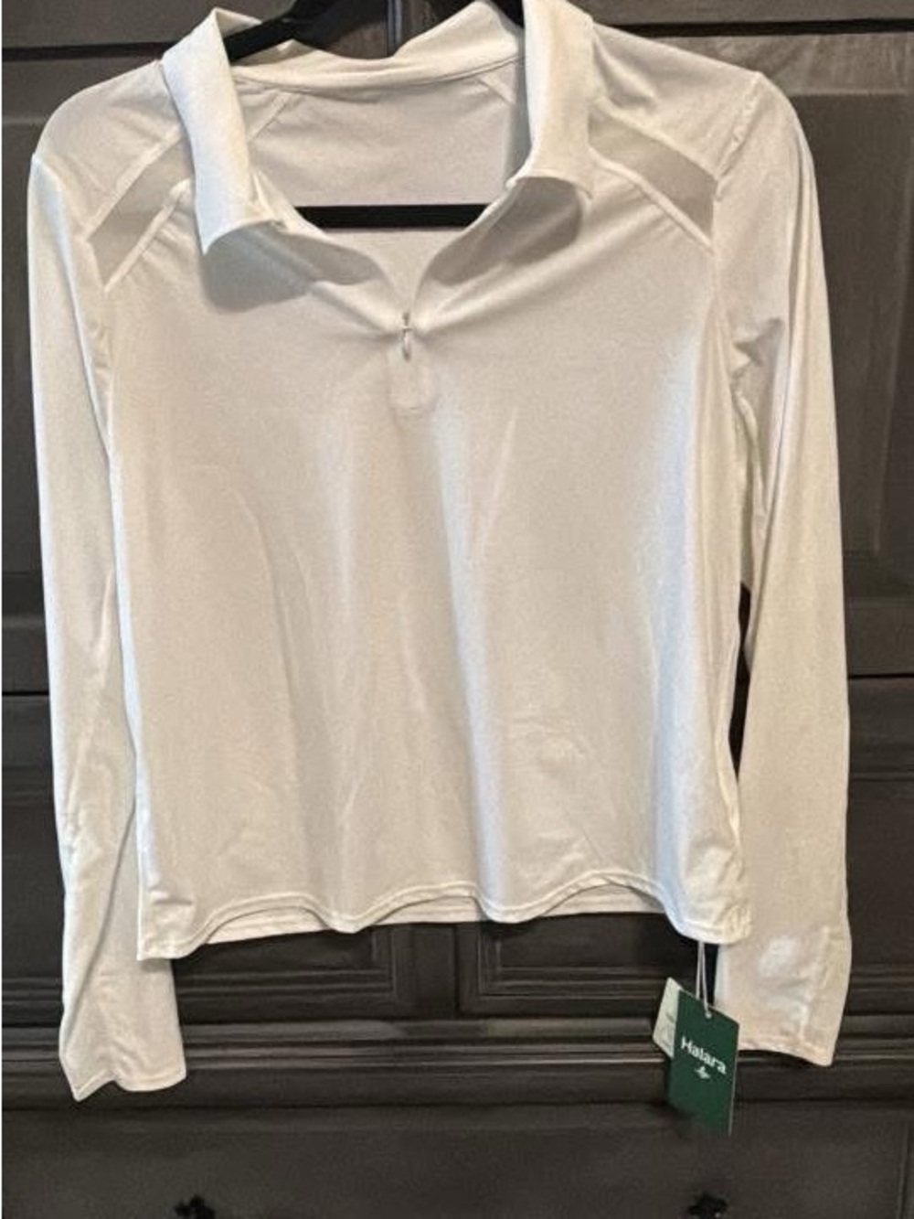 Women’s White Long-Sleeve Polo Top - Lightweight Performance
